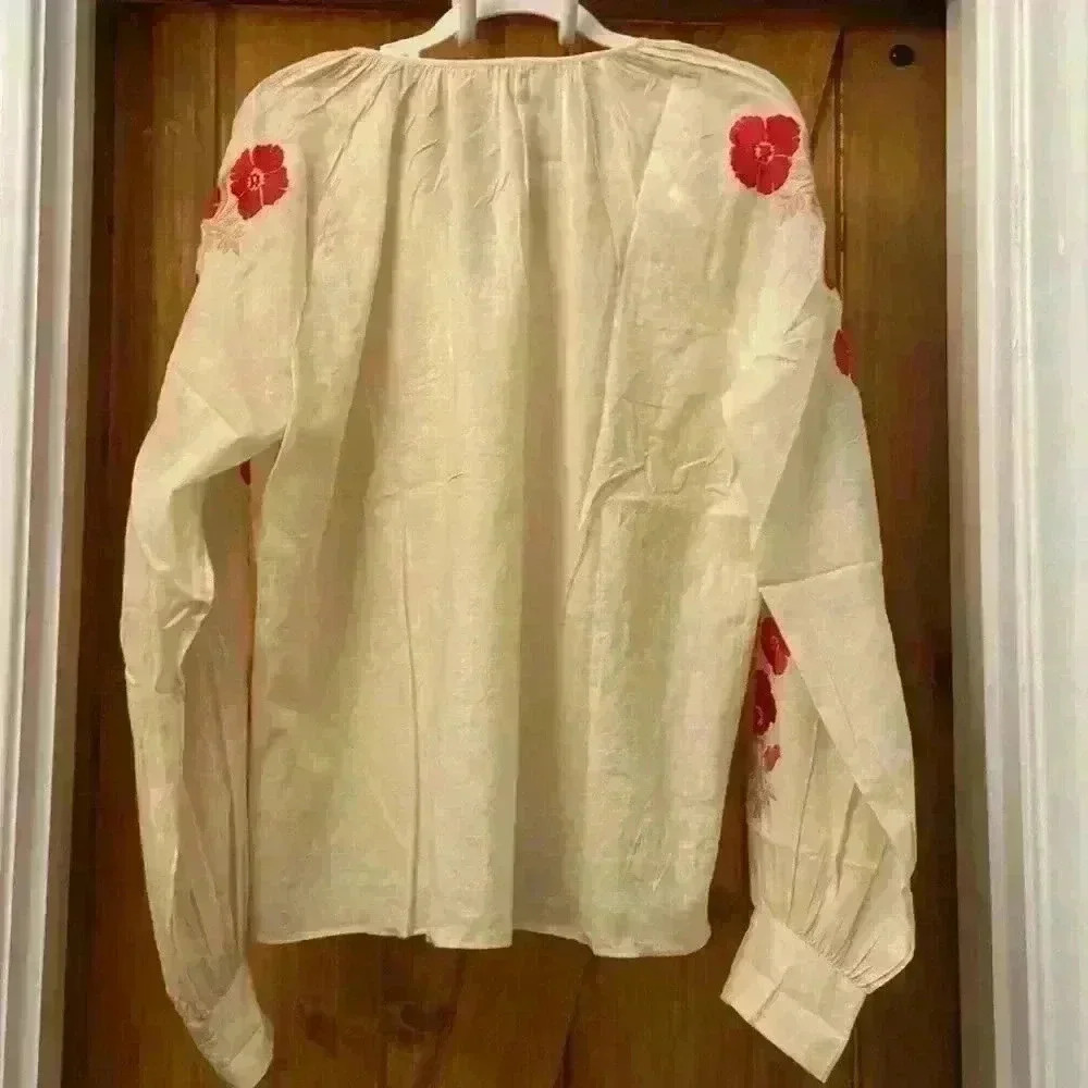 St Roche Gauze Full Length Flower Embroidered Sleeve Blouse- Size 8 - Picture 13 of 14